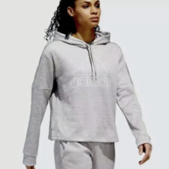 Adidas Women's Gray Team Issue Casual Pullover Relaxed Cropped Hoodie Size 2XL - Picture 1 of 16
